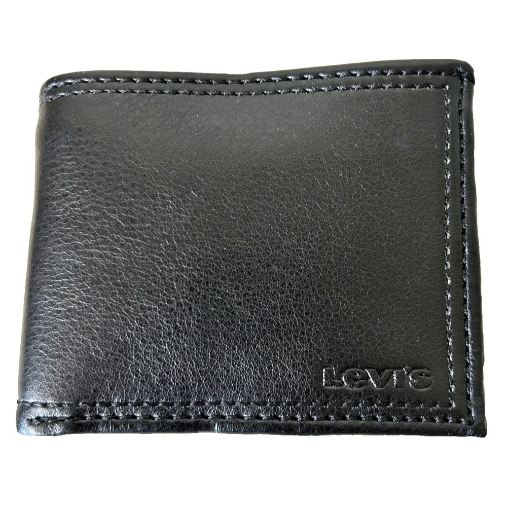 New Levi's Men's Black Leather Bifold Wallet RFID Blocking ID Window Pocket Book